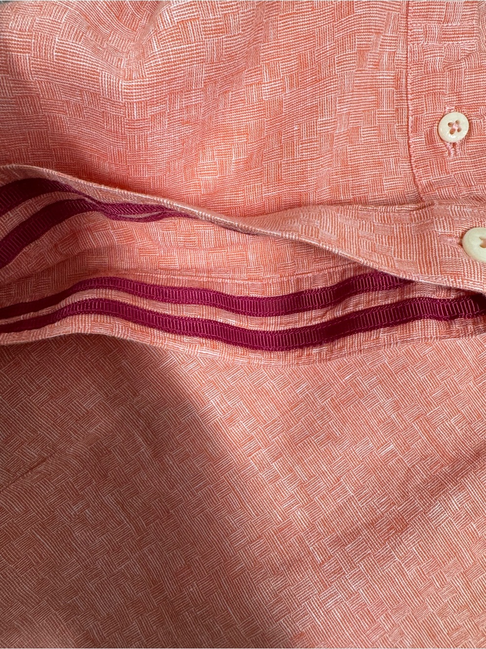 Robert Graham Linen Coral Short Sleeve Button-Down Shirt SZ L - Picture 10 of 11
